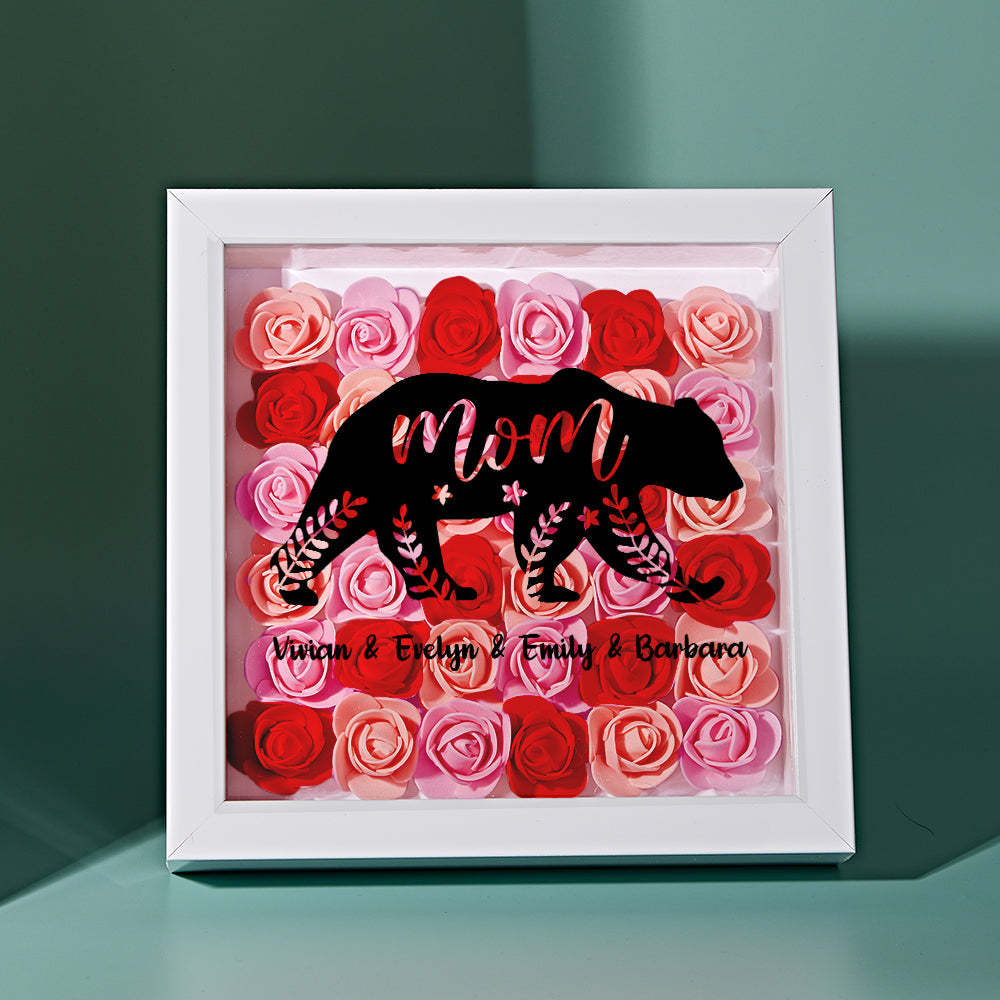 Custom Name Flower Shadow Box Personalized Bear Flower Shadowbox Frame Mother's Day Gift - Myphotowallet