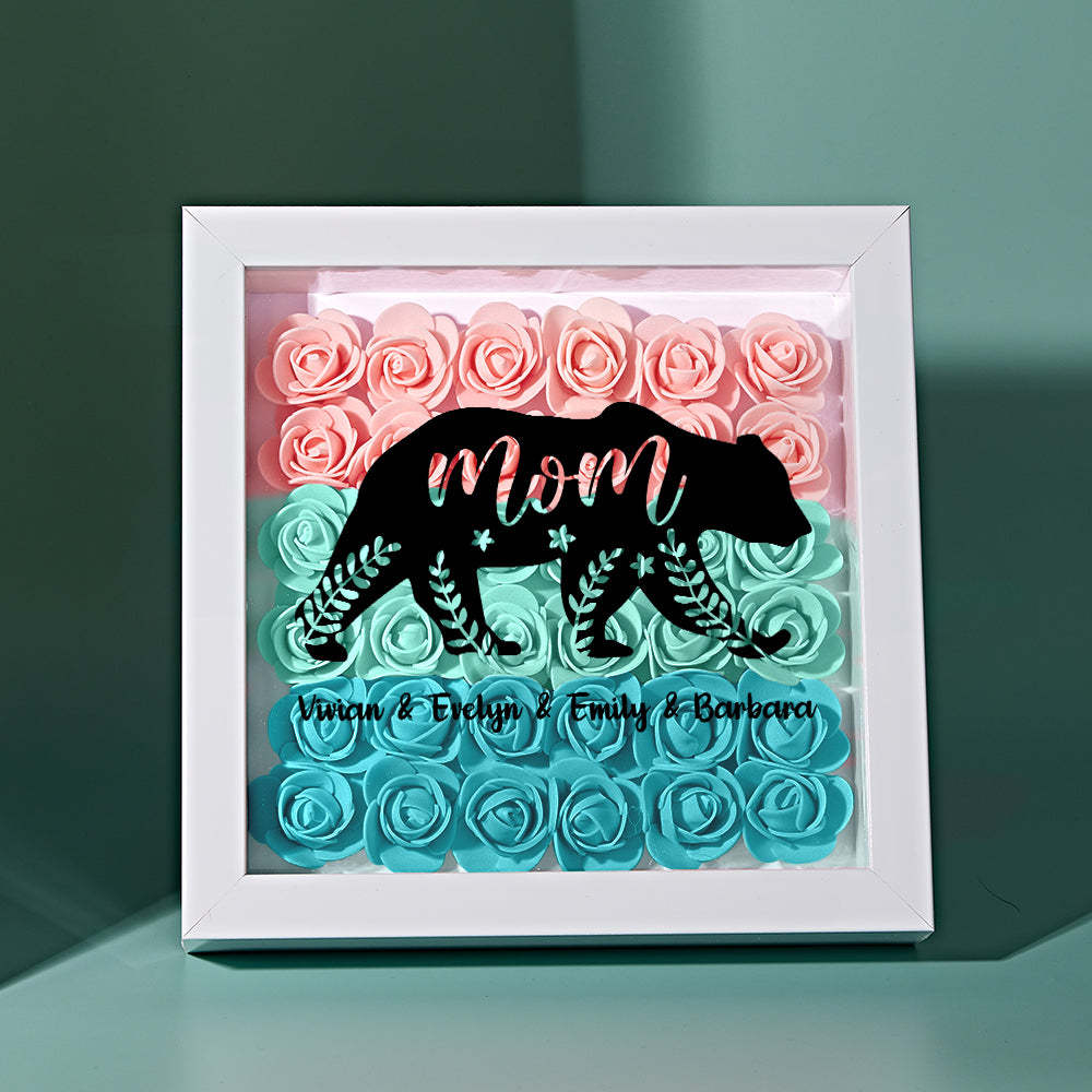 Custom Name Flower Shadow Box Personalized Bear Flower Shadowbox Frame Mother's Day Gift - Myphotowallet