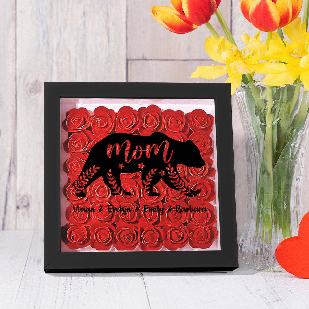 Custom Name Flower Shadow Box Personalized Bear Flower Shadowbox Frame Mother's Day Gift - Myphotowallet