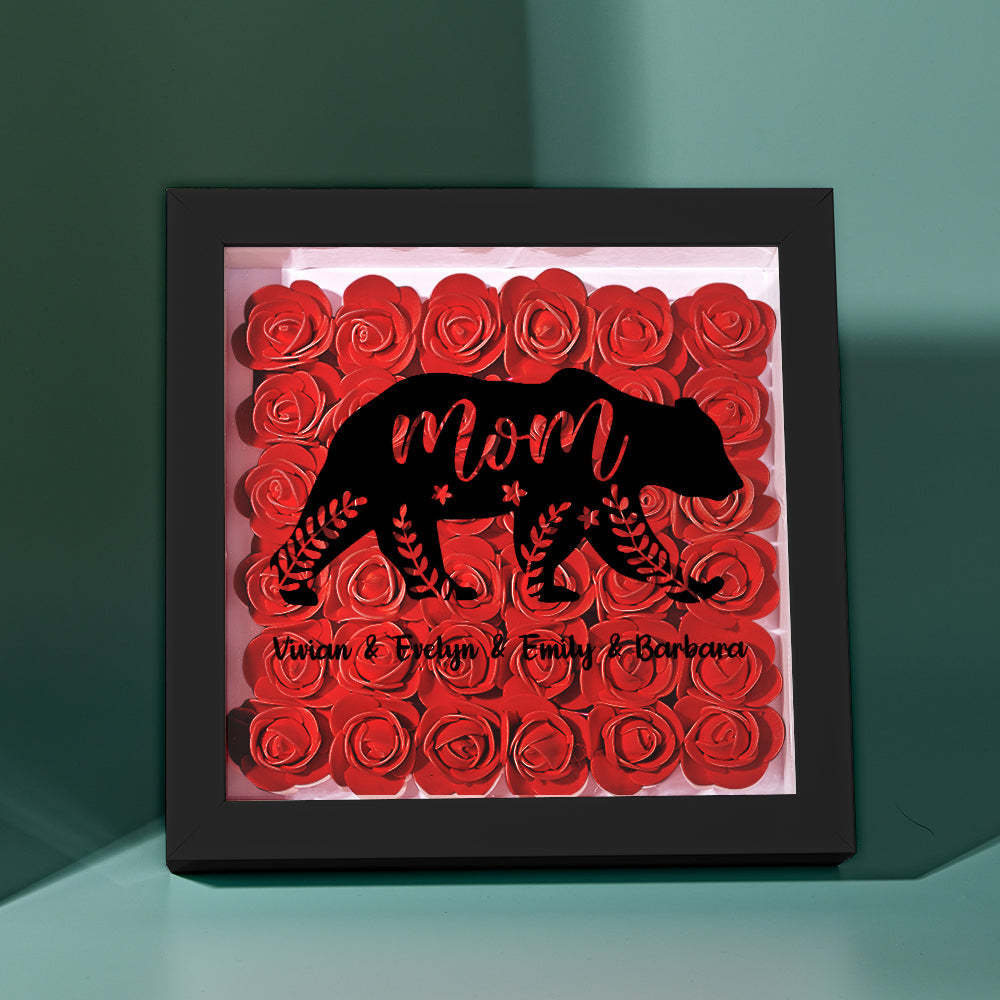 Custom Name Flower Shadow Box Personalized Bear Flower Shadowbox Frame Mother's Day Gift - Myphotowallet