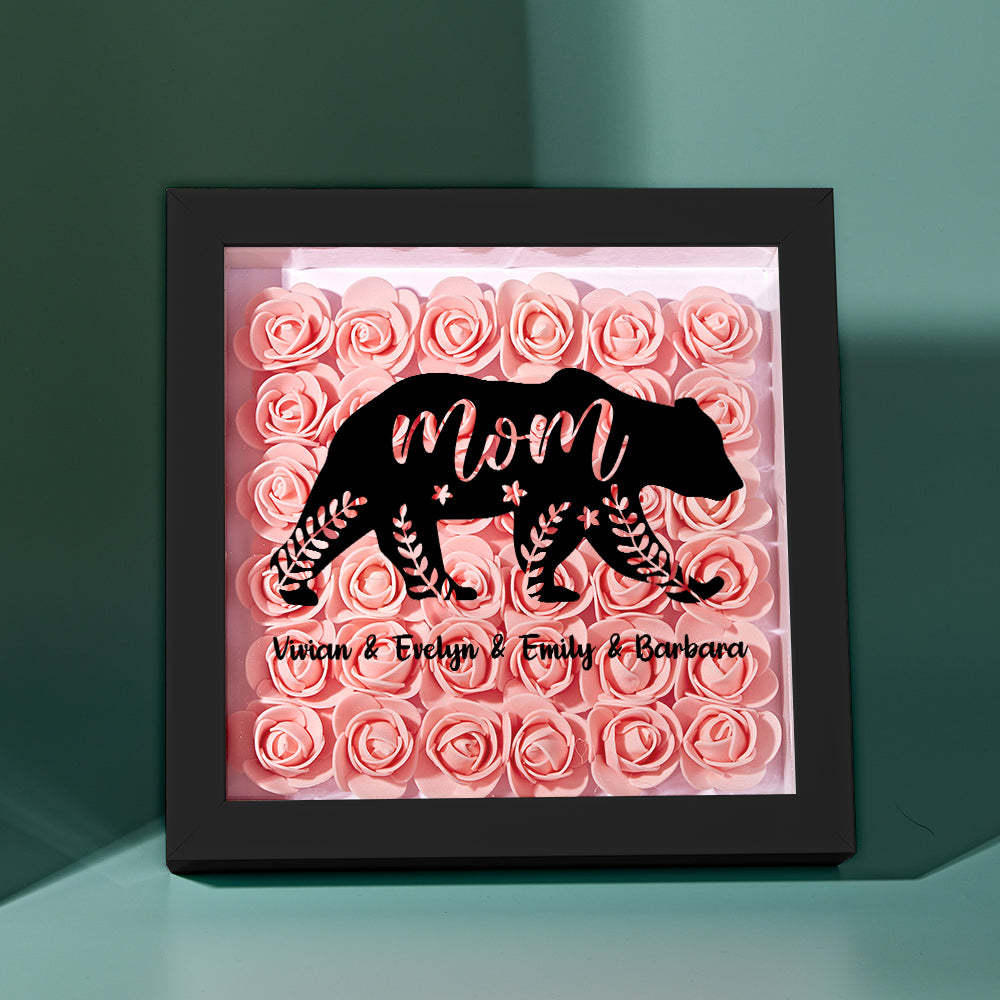 Custom Name Flower Shadow Box Personalized Bear Flower Shadowbox Frame Mother's Day Gift - Myphotowallet