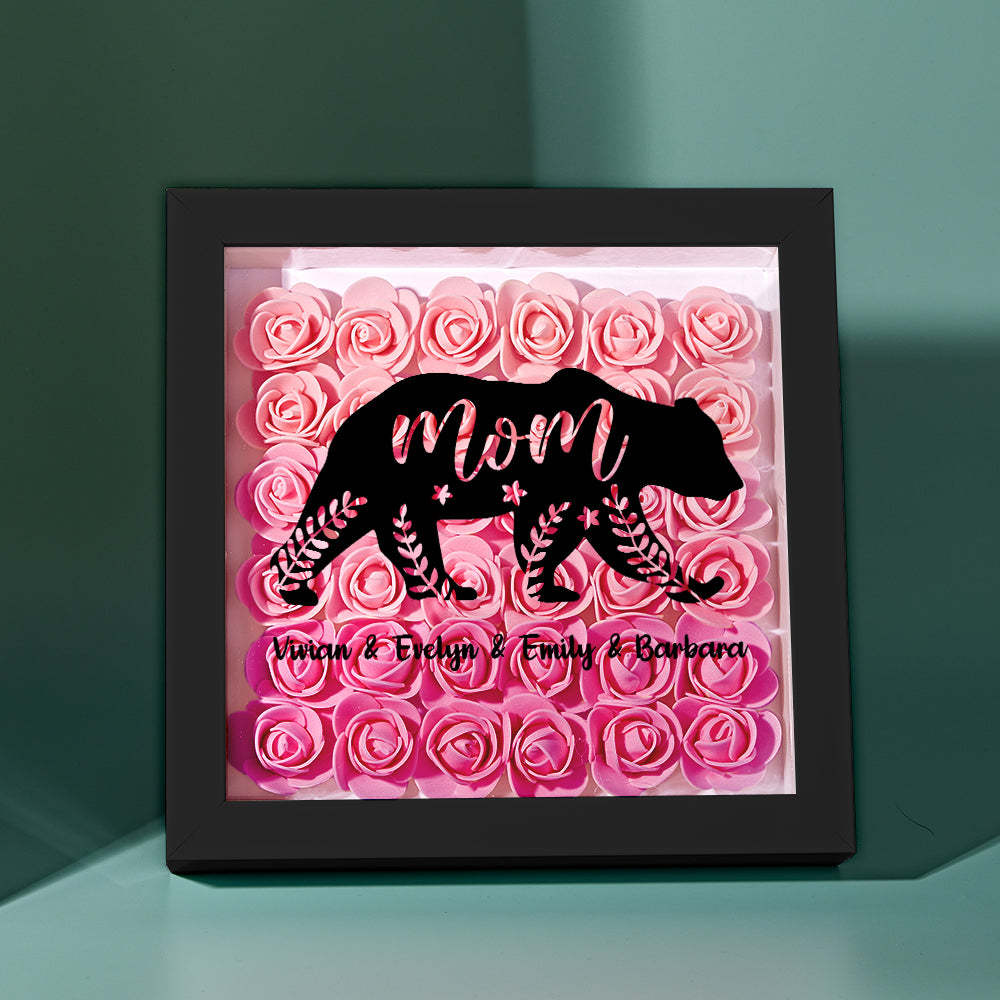 Custom Name Flower Shadow Box Personalized Bear Flower Shadowbox Frame Mother's Day Gift - Myphotowallet