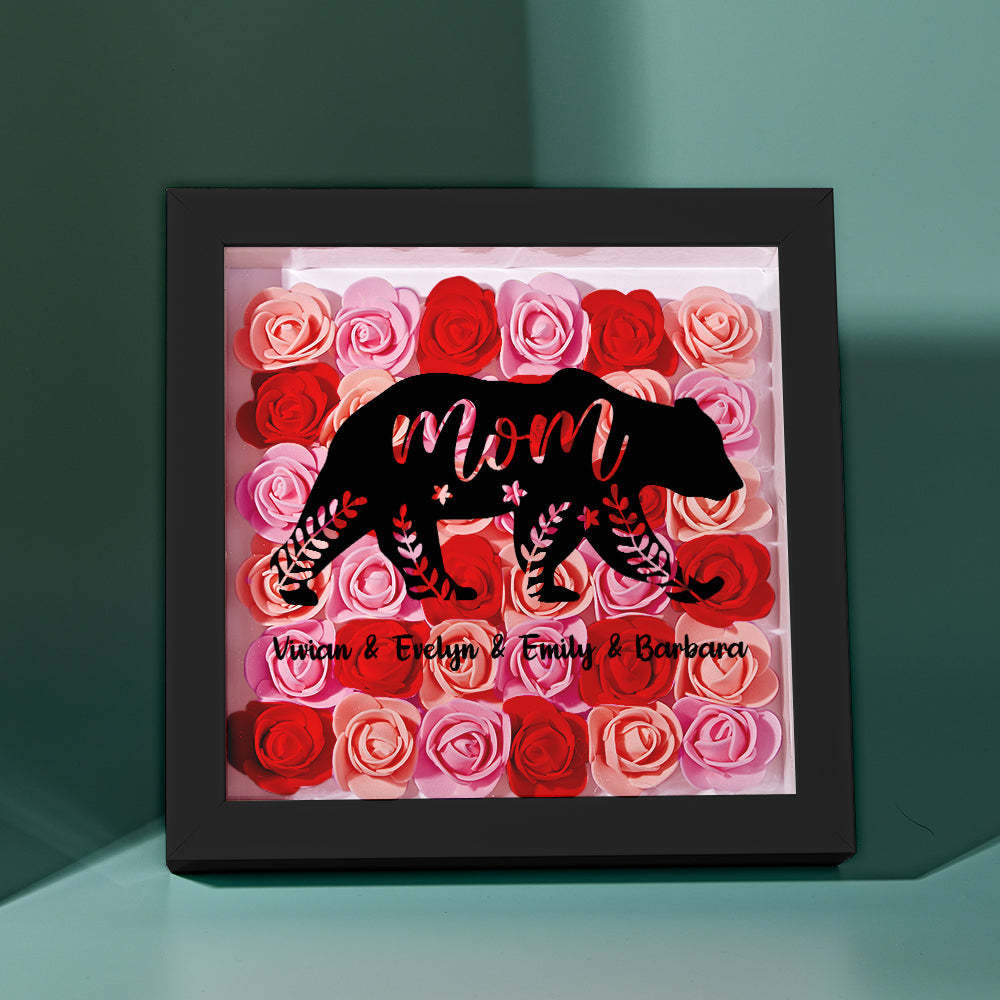 Custom Name Flower Shadow Box Personalized Bear Flower Shadowbox Frame Mother's Day Gift - Myphotowallet