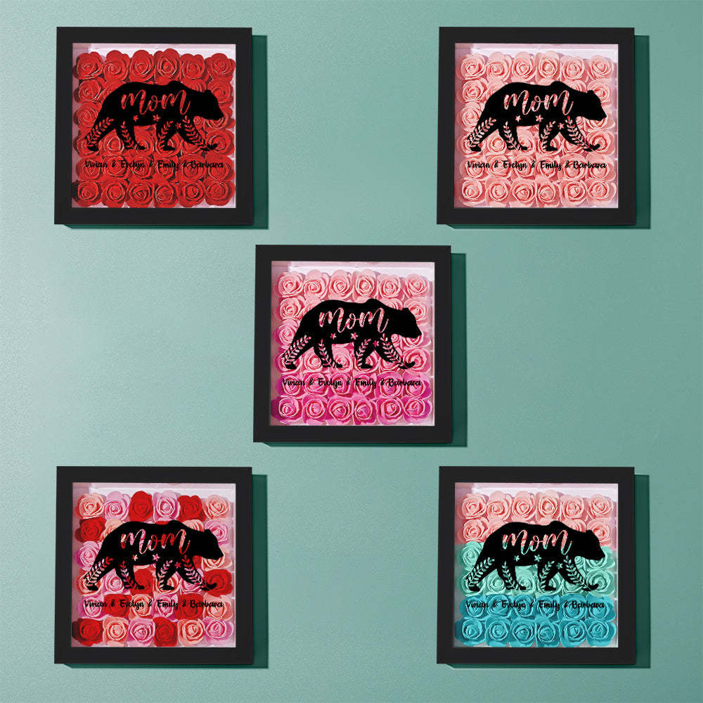 Custom Name Flower Shadow Box Personalized Bear Flower Shadowbox Frame Mother's Day Gift - Myphotowallet