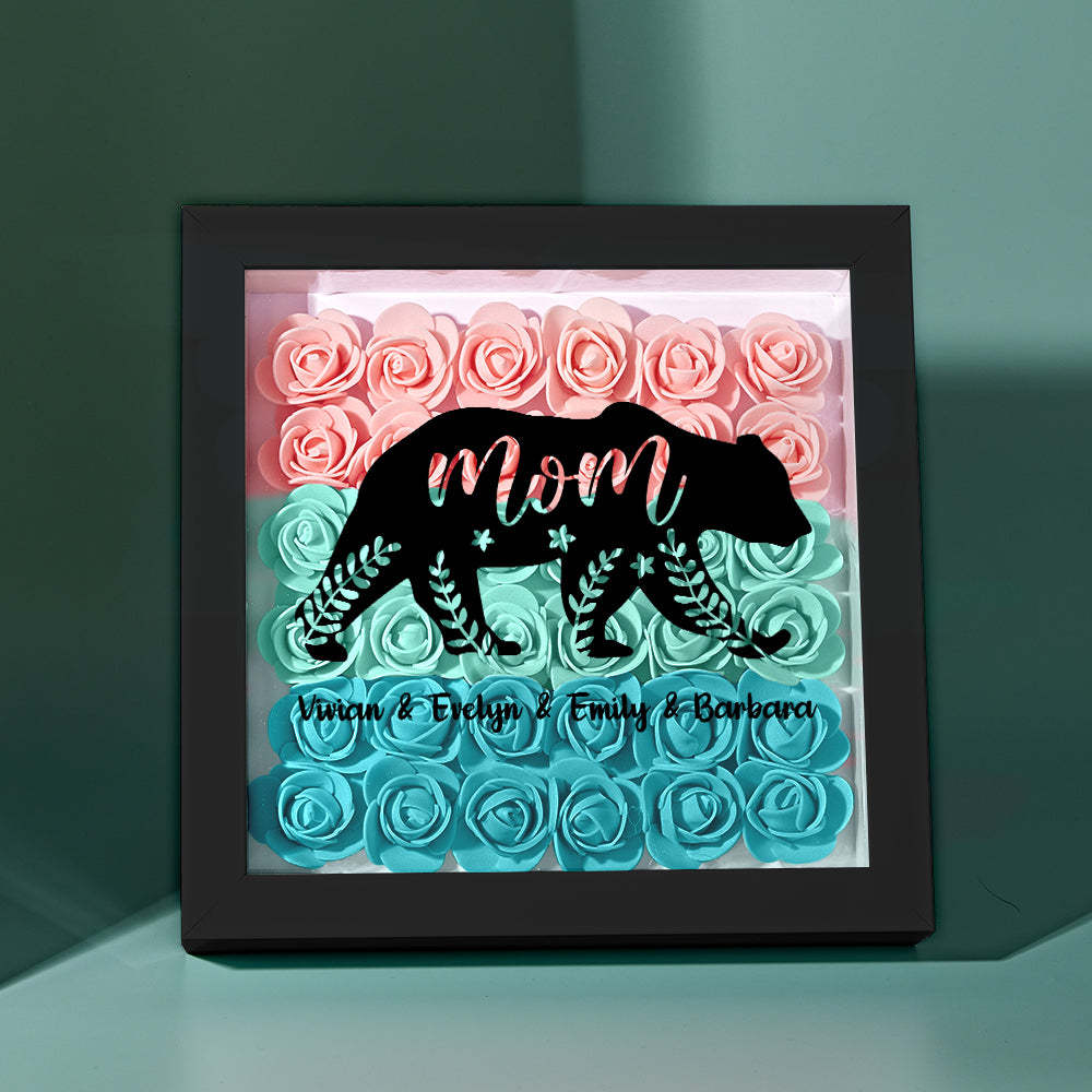 Custom Name Flower Shadow Box Personalized Bear Flower Shadowbox Frame Mother's Day Gift - Myphotowallet