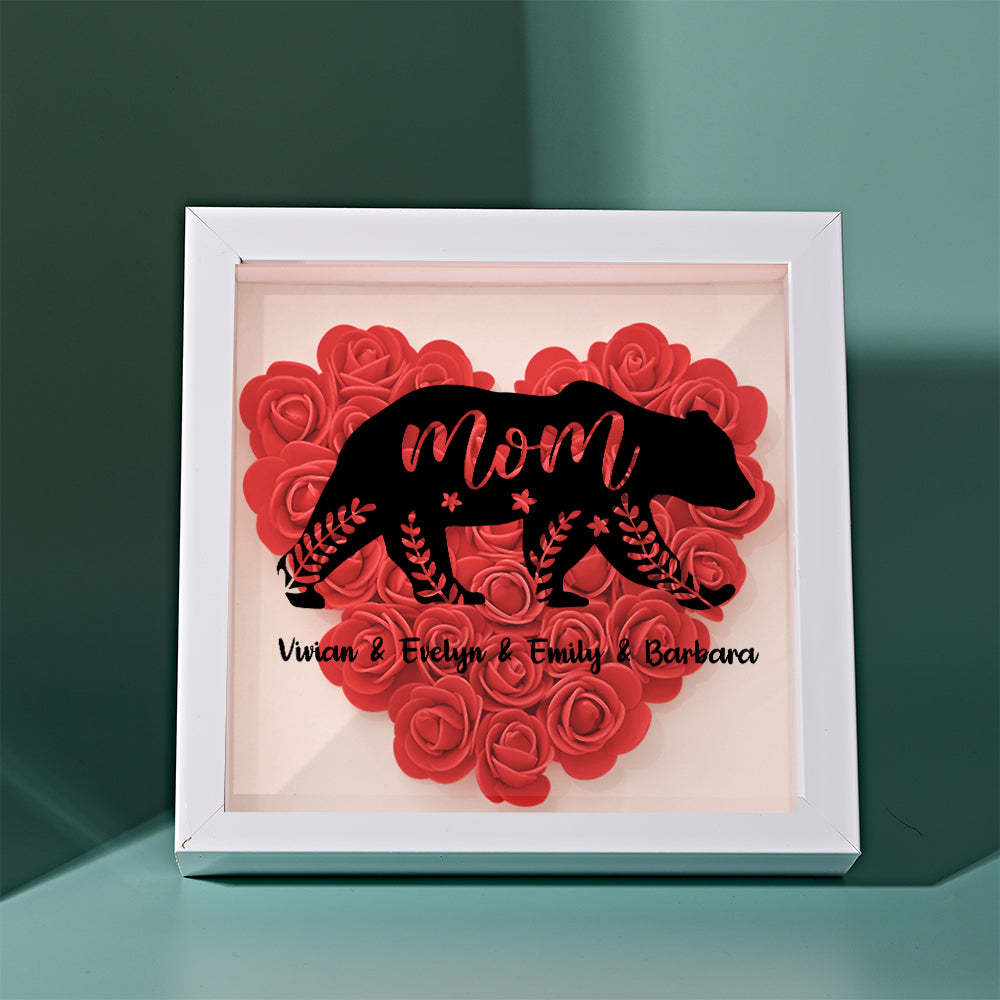 Custom Name Flower Shadow Box Personalized Bear Flower Shadowbox Frame Mother's Day Gift - Myphotowallet