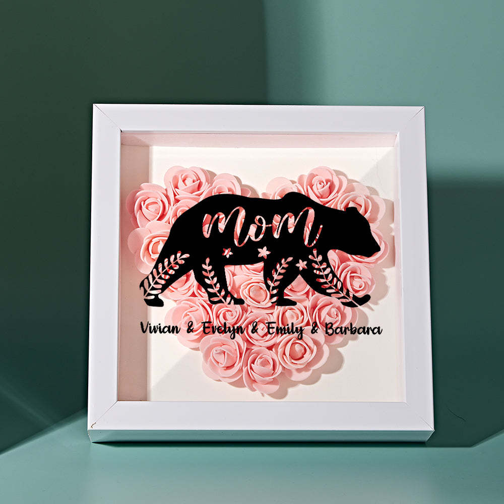 Custom Name Flower Shadow Box Personalized Bear Flower Shadowbox Frame Mother's Day Gift - Myphotowallet