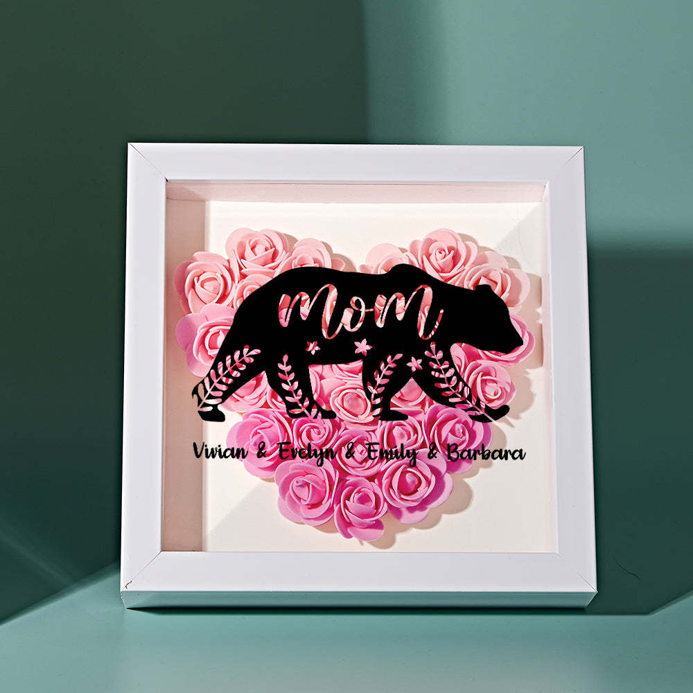 Custom Name Flower Shadow Box Personalized Bear Flower Shadowbox Frame Mother's Day Gift - Myphotowallet