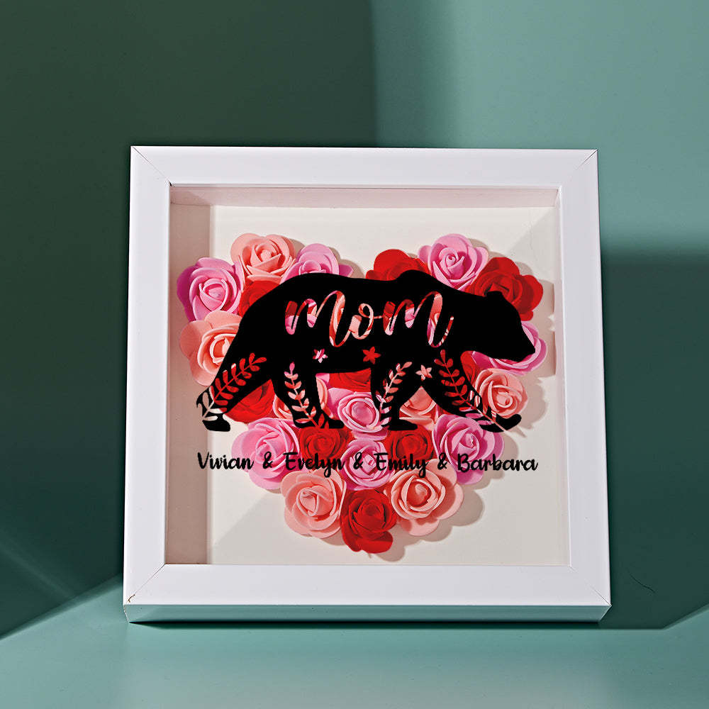 Custom Name Flower Shadow Box Personalized Bear Flower Shadowbox Frame Mother's Day Gift - Myphotowallet