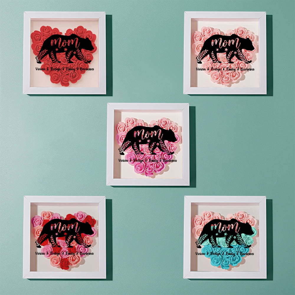Custom Name Flower Shadow Box Personalized Bear Flower Shadowbox Frame Mother's Day Gift - Myphotowallet