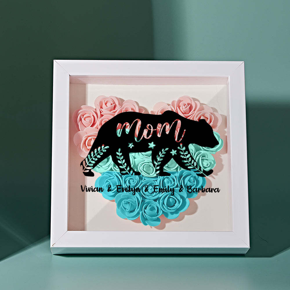 Custom Name Flower Shadow Box Personalized Bear Flower Shadowbox Frame Mother's Day Gift - Myphotowallet