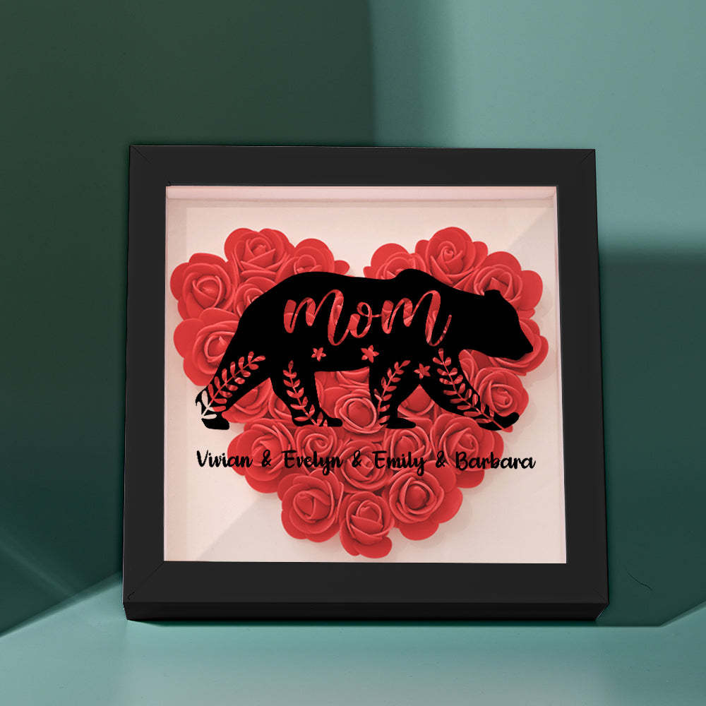 Custom Name Flower Shadow Box Personalized Bear Flower Shadowbox Frame Mother's Day Gift - Myphotowallet