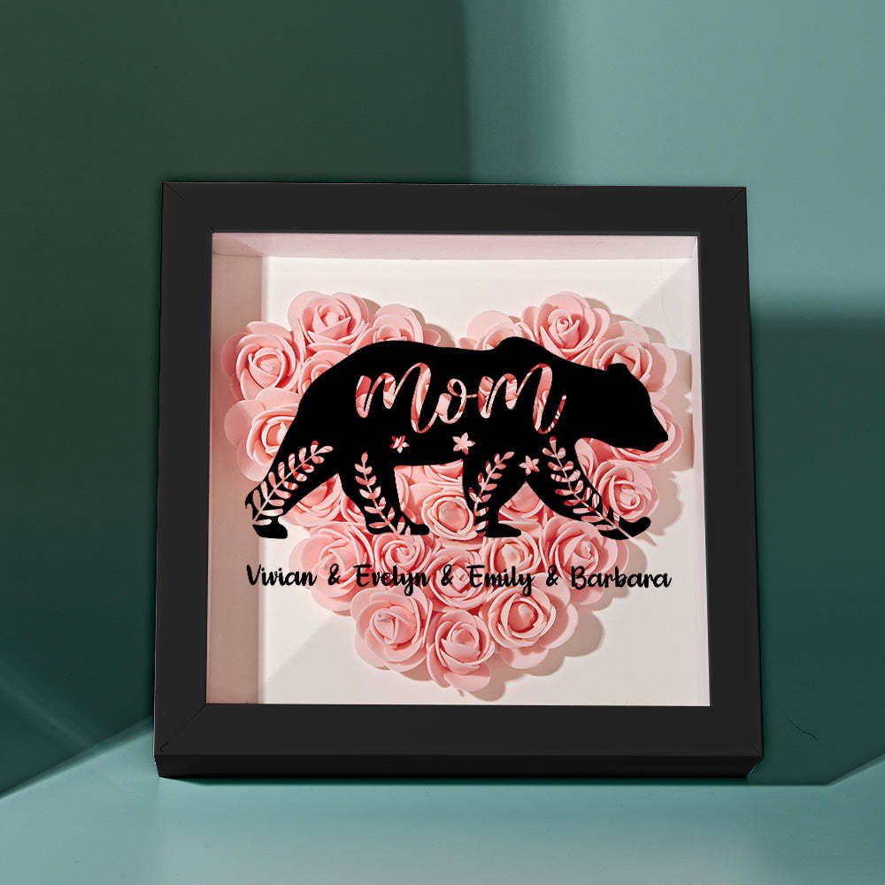 Custom Name Flower Shadow Box Personalized Bear Flower Shadowbox Frame Mother's Day Gift - Myphotowallet