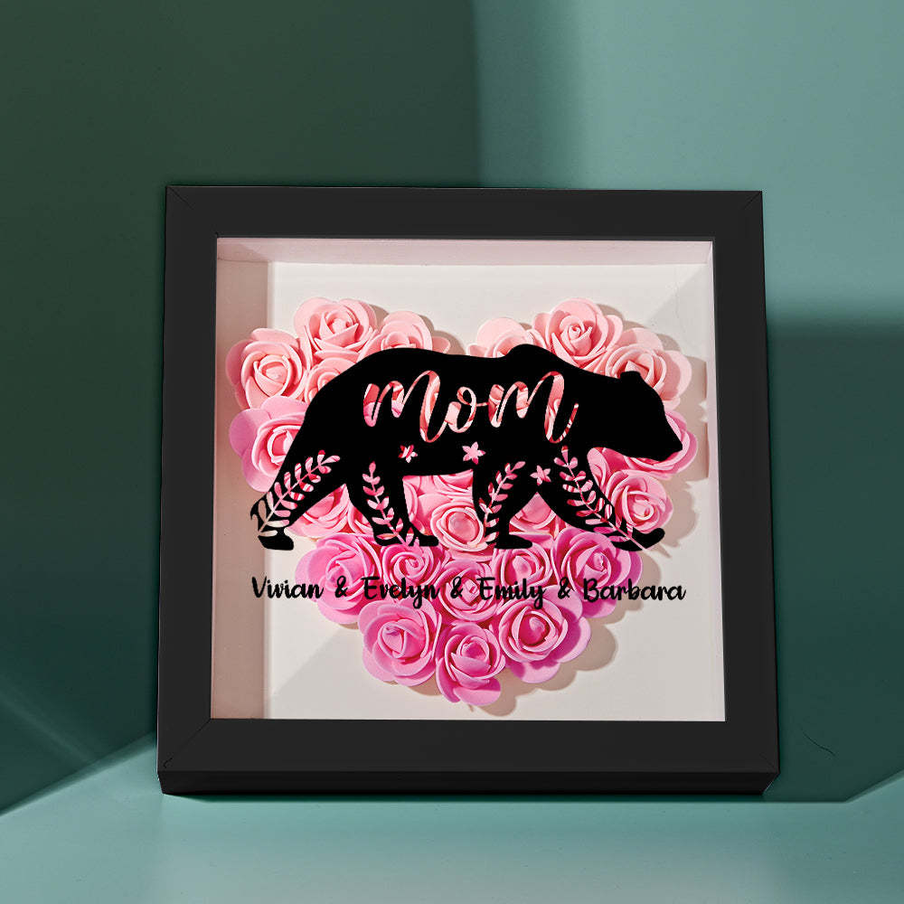 Custom Name Flower Shadow Box Personalized Bear Flower Shadowbox Frame Mother's Day Gift - Myphotowallet