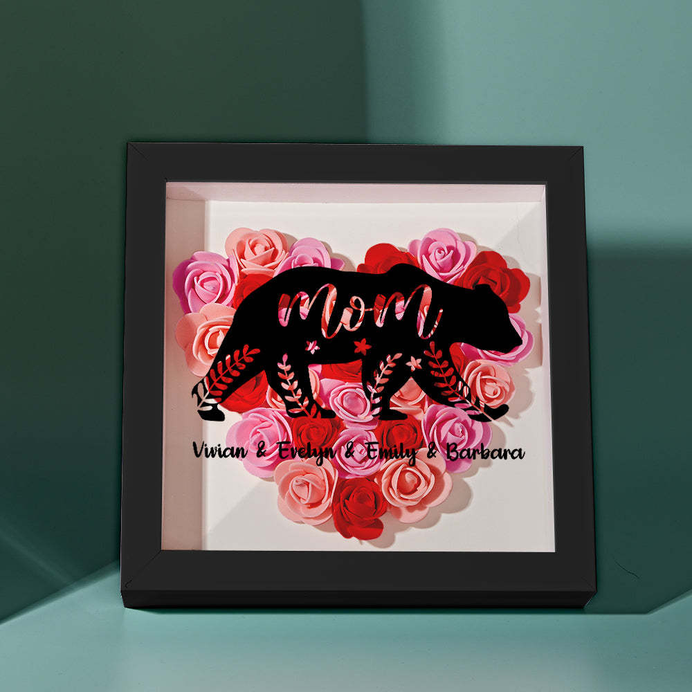 Custom Name Flower Shadow Box Personalized Bear Flower Shadowbox Frame Mother's Day Gift - Myphotowallet