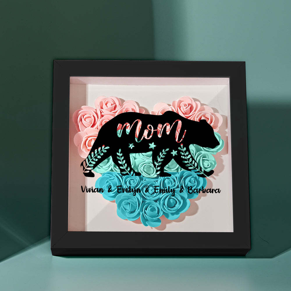 Custom Name Flower Shadow Box Personalized Bear Flower Shadowbox Frame Mother's Day Gift - Myphotowallet