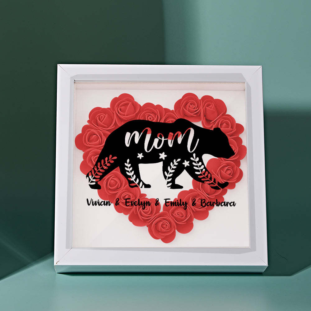 Custom Name Flower Shadow Box Personalized Bear Flower Shadowbox Frame Mother's Day Gift - Myphotowallet