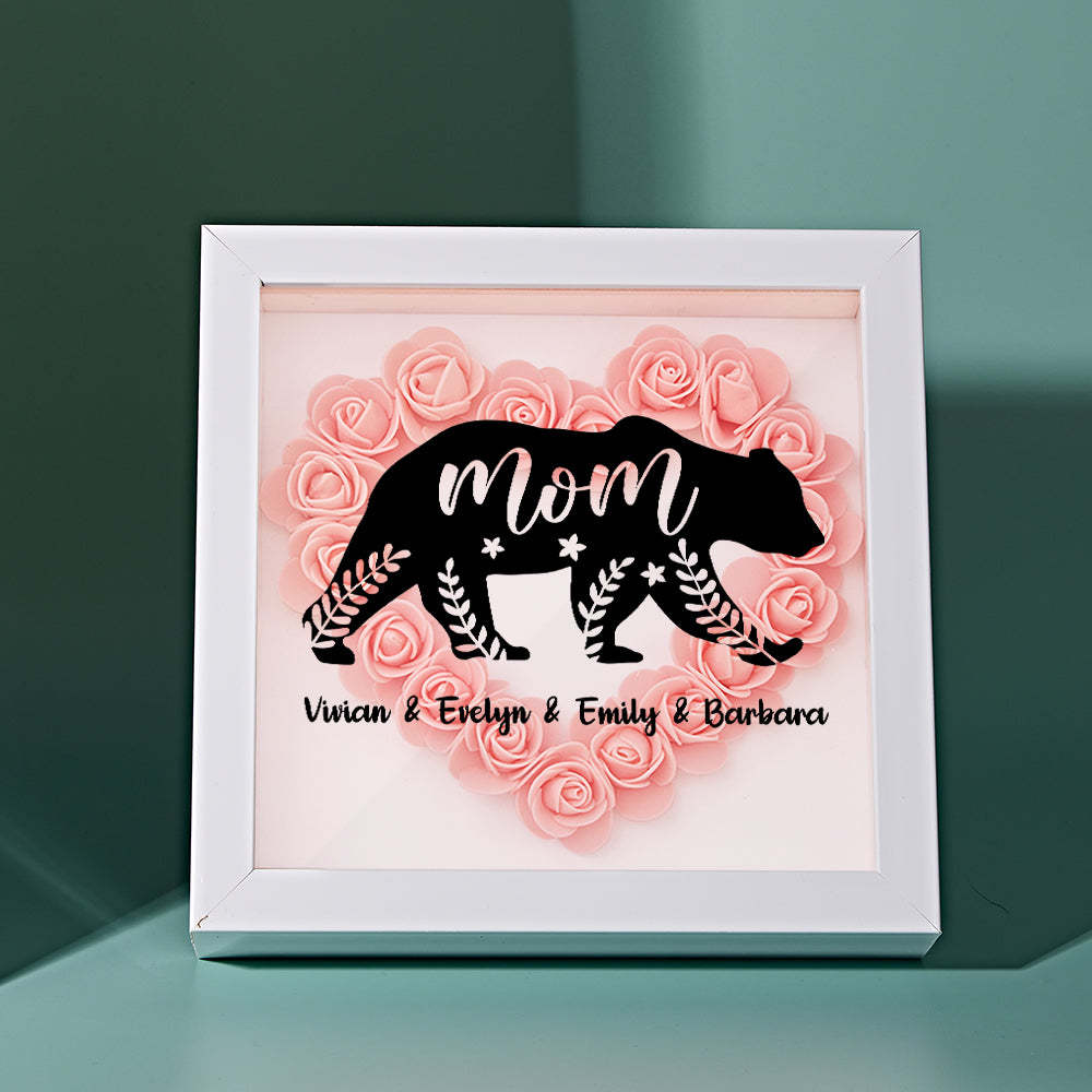 Custom Name Flower Shadow Box Personalized Bear Flower Shadowbox Frame Mother's Day Gift - Myphotowallet