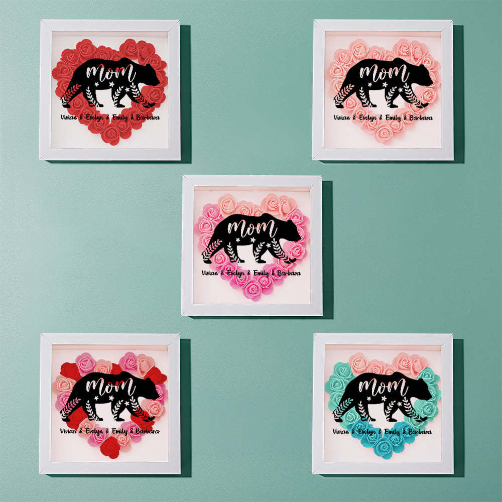 Custom Name Flower Shadow Box Personalized Bear Flower Shadowbox Frame Mother's Day Gift - Myphotowallet