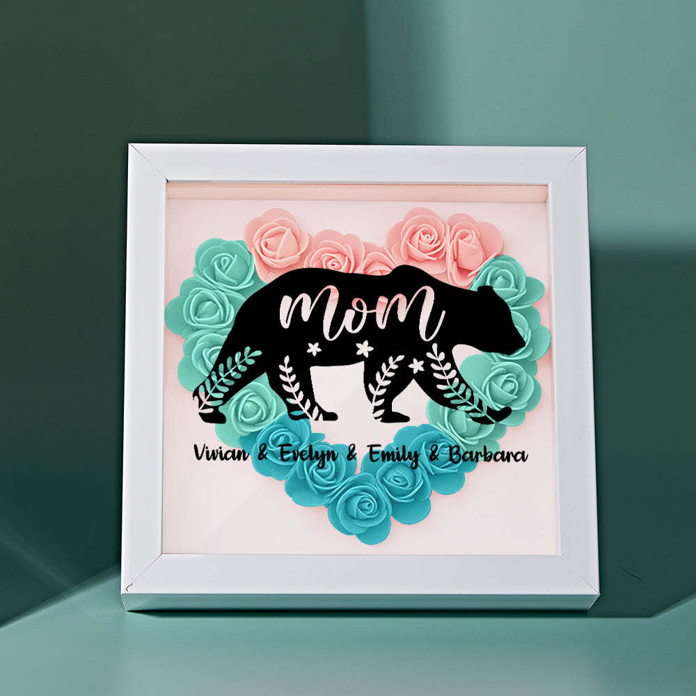 Custom Name Flower Shadow Box Personalized Bear Flower Shadowbox Frame Mother's Day Gift - Myphotowallet