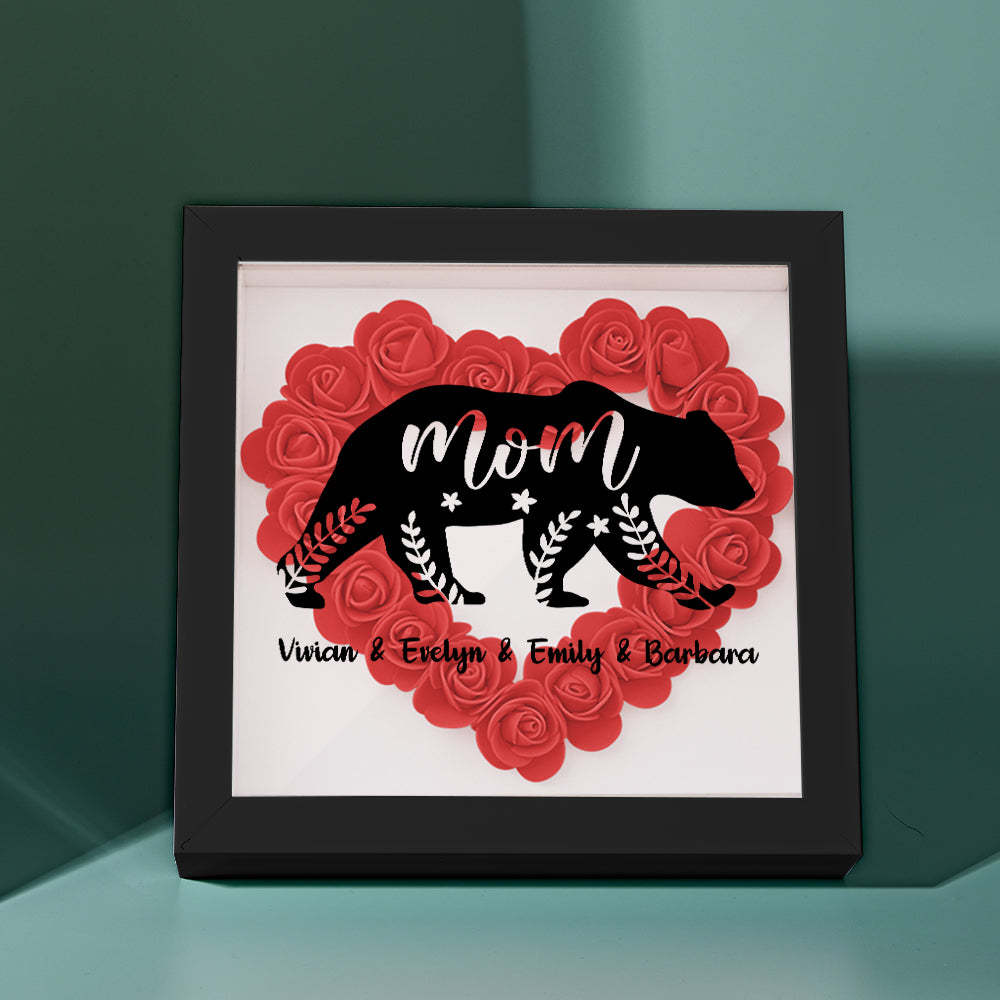 Custom Name Flower Shadow Box Personalized Bear Flower Shadowbox Frame Mother's Day Gift - Myphotowallet