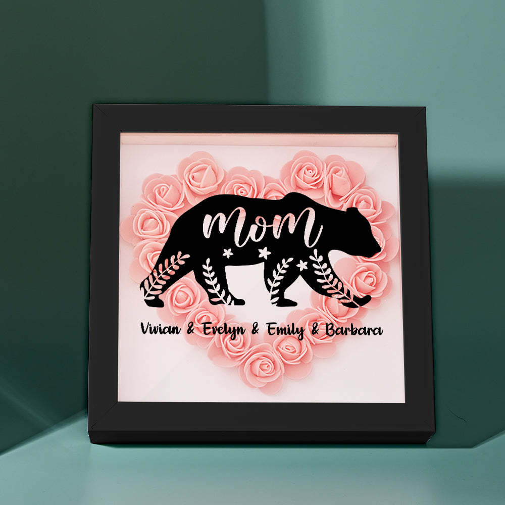 Custom Name Flower Shadow Box Personalized Bear Flower Shadowbox Frame Mother's Day Gift - Myphotowallet