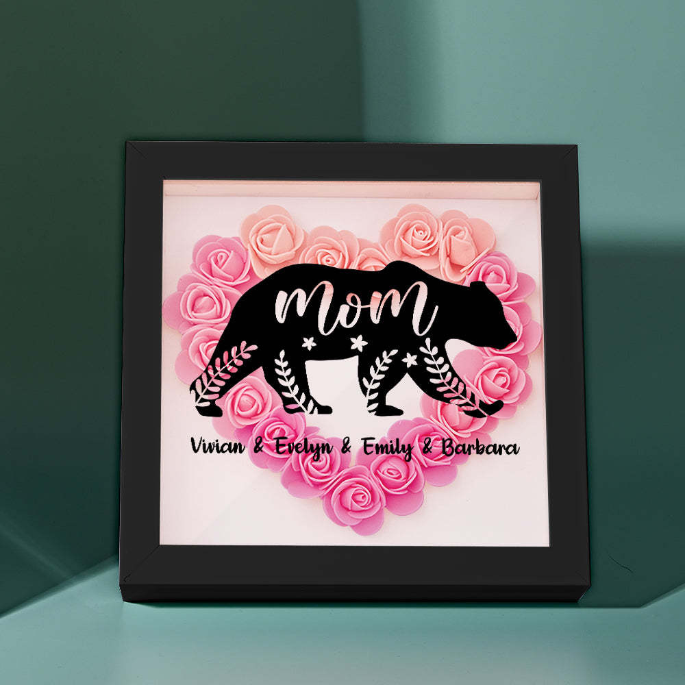 Custom Name Flower Shadow Box Personalized Bear Flower Shadowbox Frame Mother's Day Gift - Myphotowallet