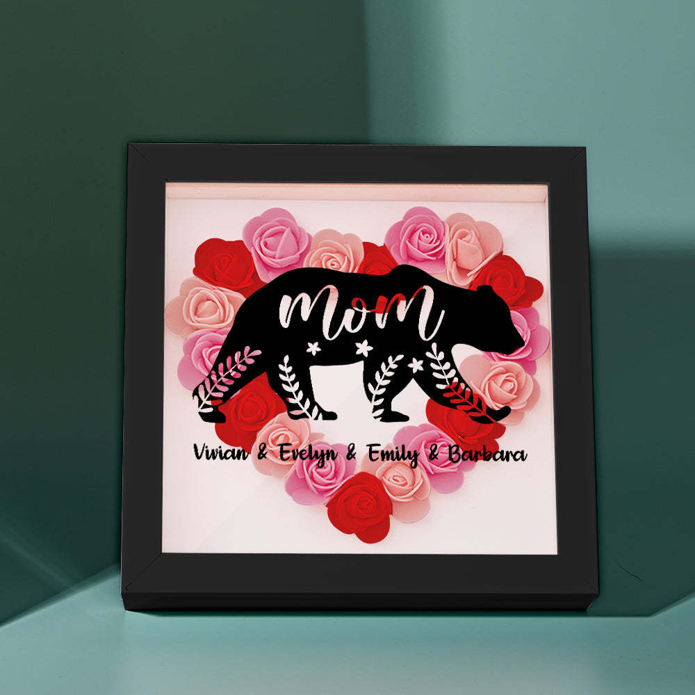 Custom Name Flower Shadow Box Personalized Bear Flower Shadowbox Frame Mother's Day Gift - Myphotowallet