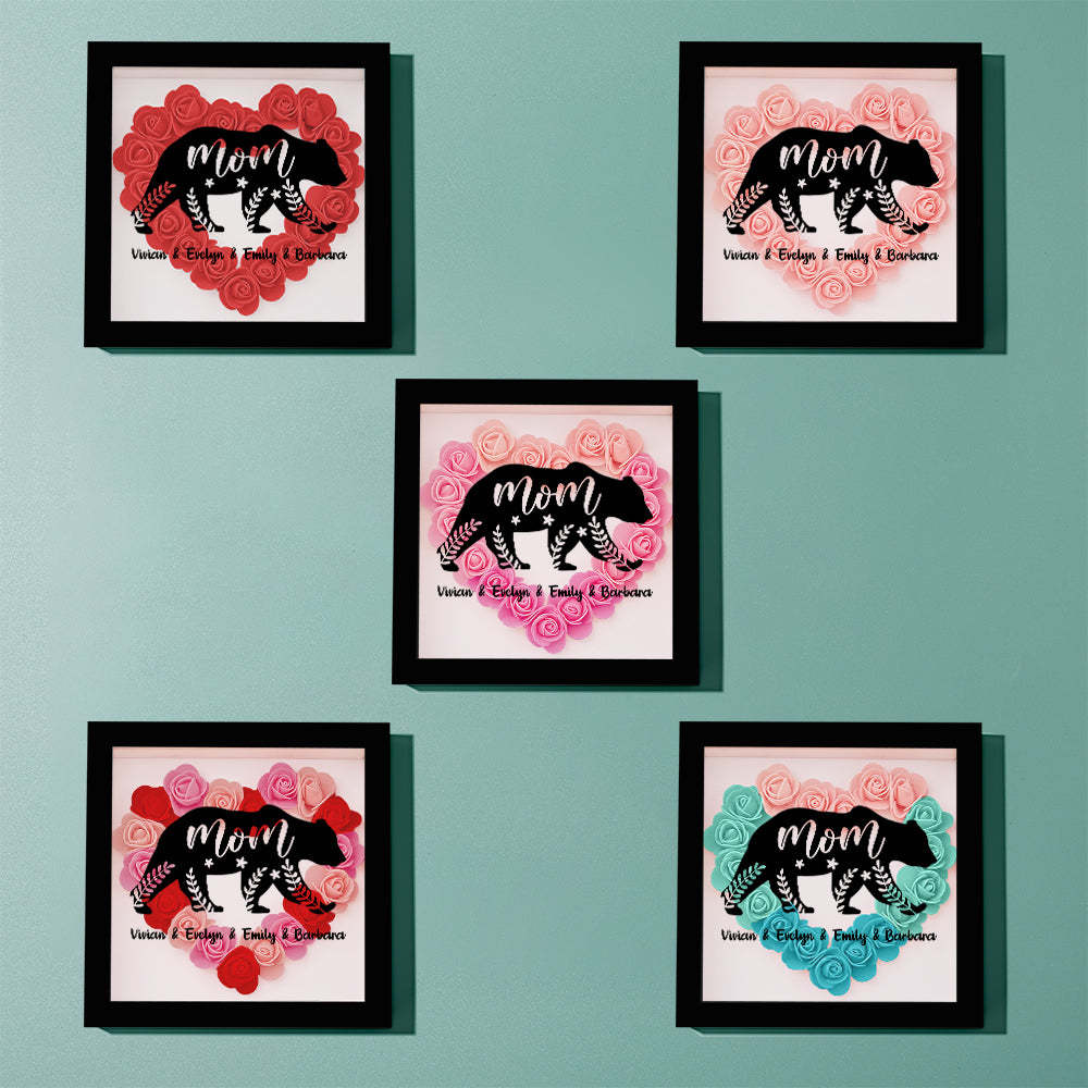 Custom Name Flower Shadow Box Personalized Bear Flower Shadowbox Frame Mother's Day Gift - Myphotowallet