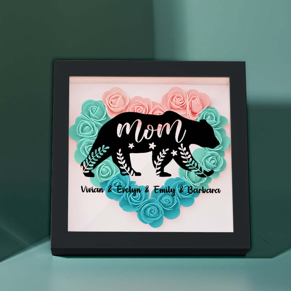 Custom Name Flower Shadow Box Personalized Bear Flower Shadowbox Frame Mother's Day Gift - Myphotowallet