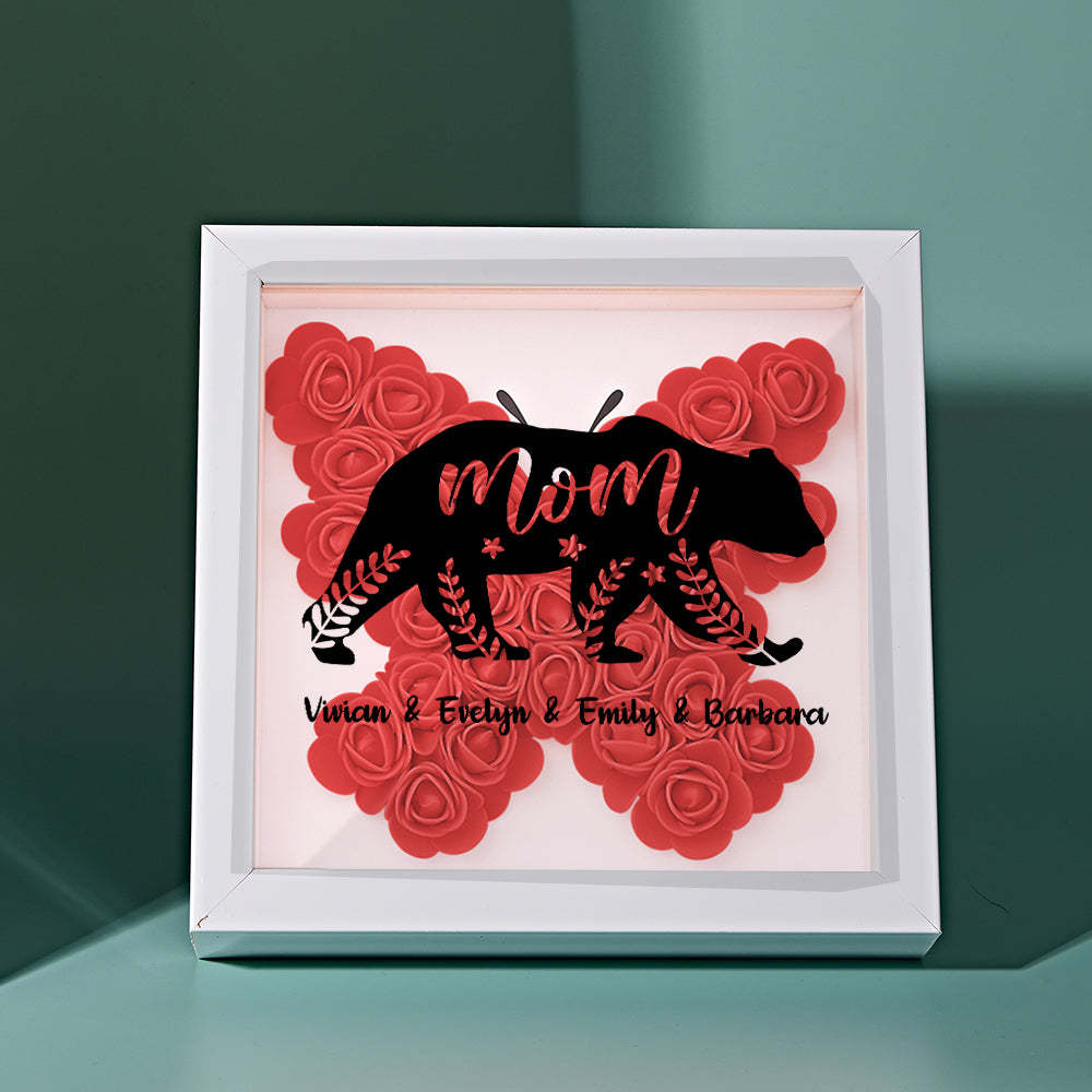 Custom Name Flower Shadow Box Personalized Bear Flower Shadowbox Frame Mother's Day Gift - Myphotowallet