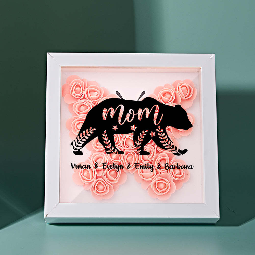 Custom Name Flower Shadow Box Personalized Bear Flower Shadowbox Frame Mother's Day Gift - Myphotowallet