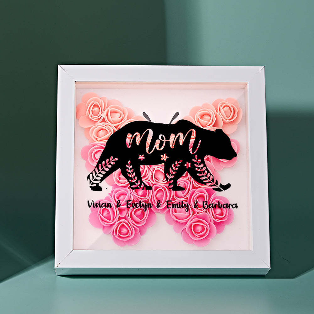 Custom Name Flower Shadow Box Personalized Bear Flower Shadowbox Frame Mother's Day Gift - Myphotowallet