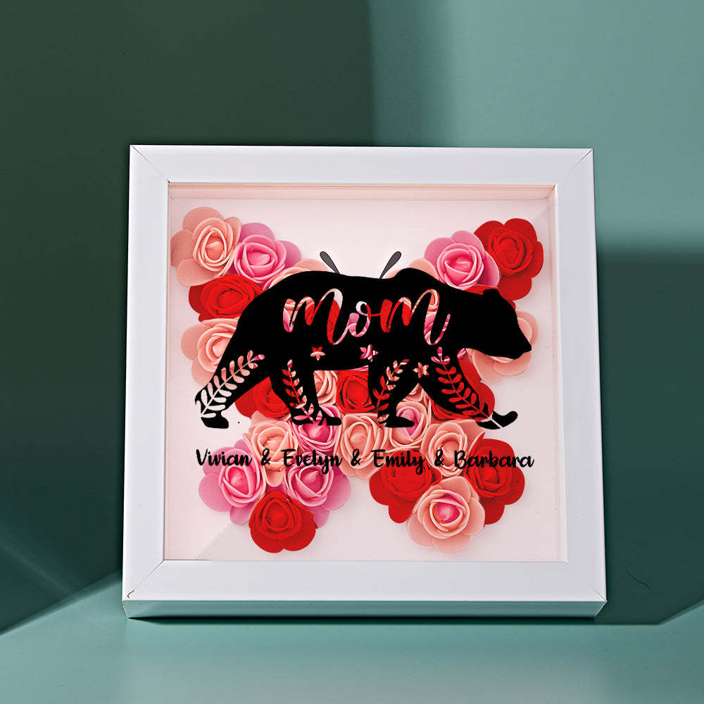 Custom Name Flower Shadow Box Personalized Bear Flower Shadowbox Frame Mother's Day Gift - Myphotowallet