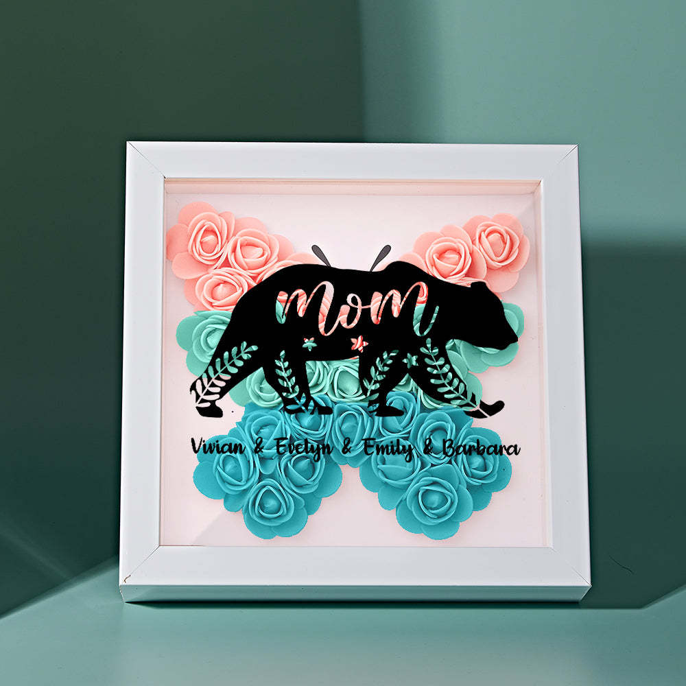 Custom Name Flower Shadow Box Personalized Bear Flower Shadowbox Frame Mother's Day Gift - Myphotowallet