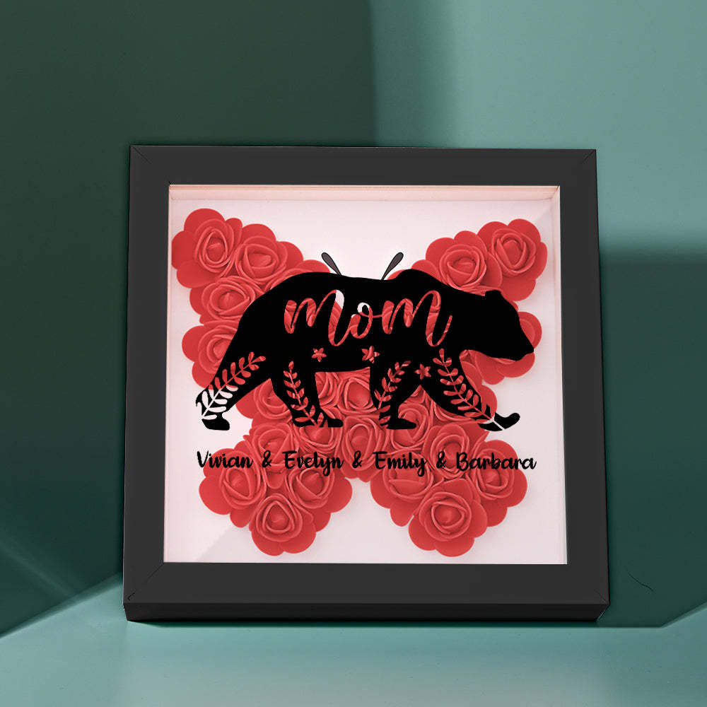 Custom Name Flower Shadow Box Personalized Bear Flower Shadowbox Frame Mother's Day Gift - Myphotowallet