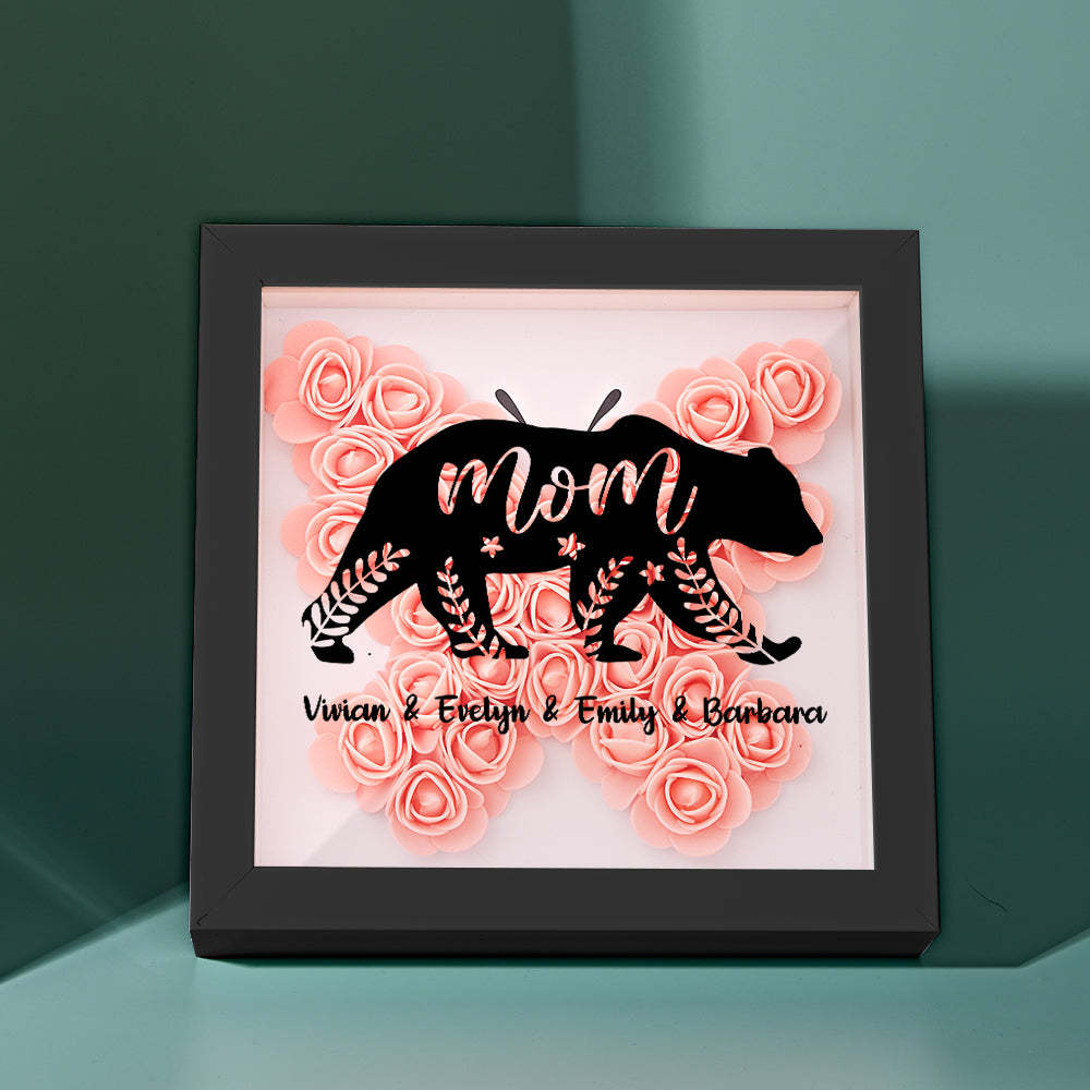 Custom Name Flower Shadow Box Personalized Bear Flower Shadowbox Frame Mother's Day Gift - Myphotowallet