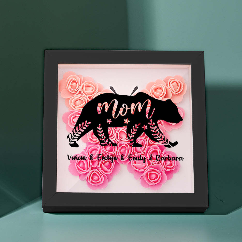 Custom Name Flower Shadow Box Personalized Bear Flower Shadowbox Frame Mother's Day Gift - Myphotowallet