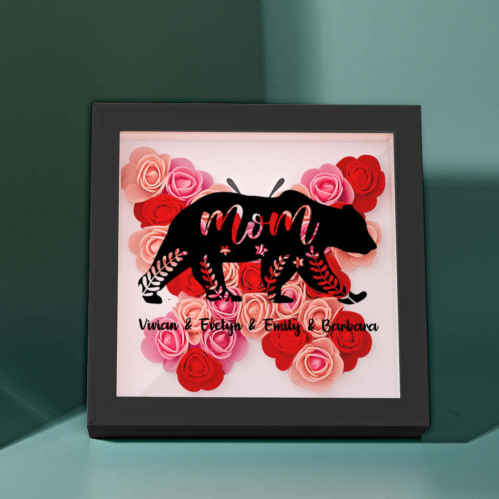 Custom Name Flower Shadow Box Personalized Bear Flower Shadowbox Frame Mother's Day Gift - Myphotowallet