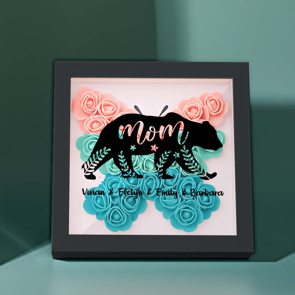 Custom Name Flower Shadow Box Personalized Bear Flower Shadowbox Frame Mother's Day Gift - Myphotowallet