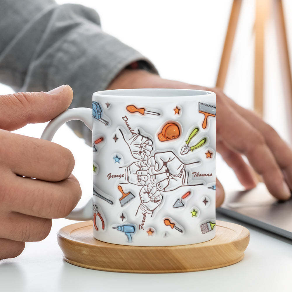 Personalized Names Custom 1-6 Kids 3D Inflated Effect Printed Mug Gift for Father Grandpa