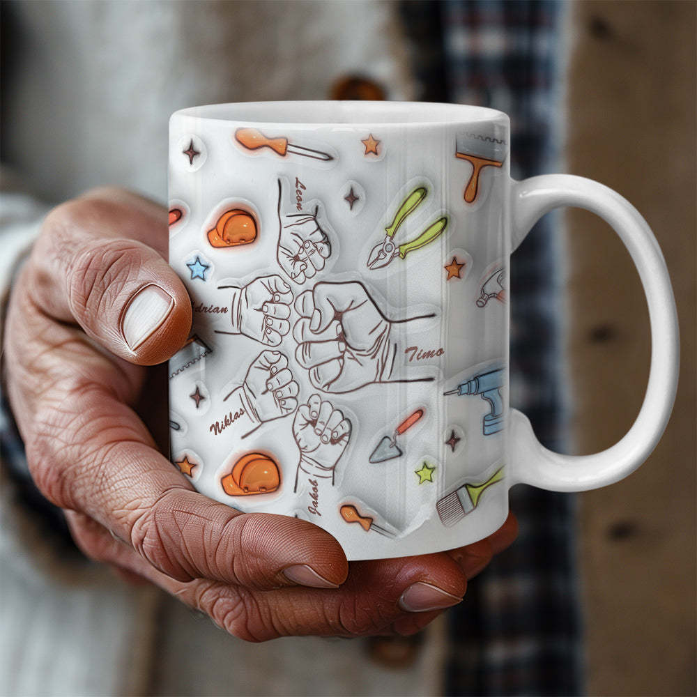 Personalized Names Custom 1-6 Kids 3D Inflated Effect Printed Mug Gift for Father Grandpa