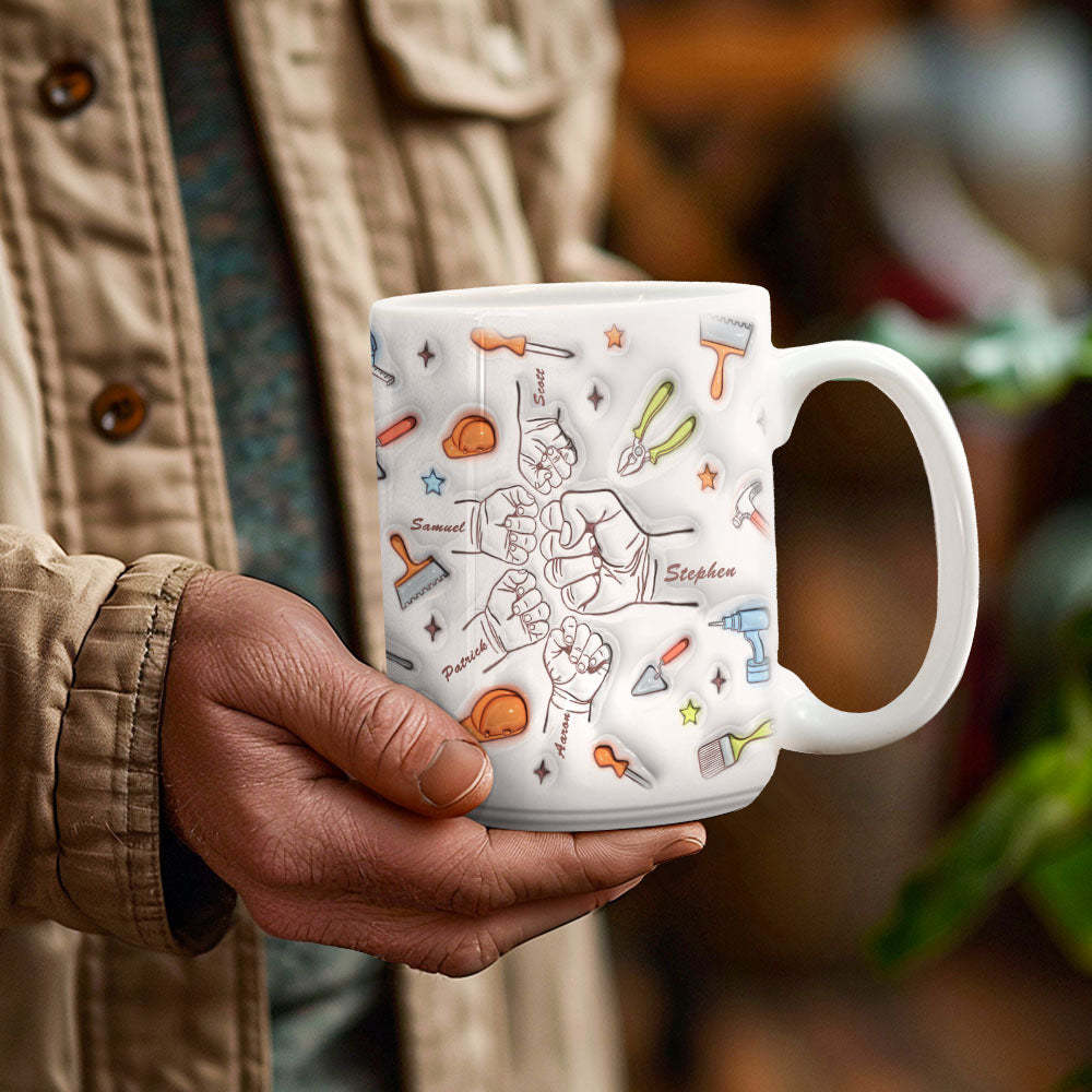 Personalized Names Custom 1-6 Kids 3D Inflated Effect Printed Mug Gift for Father Grandpa