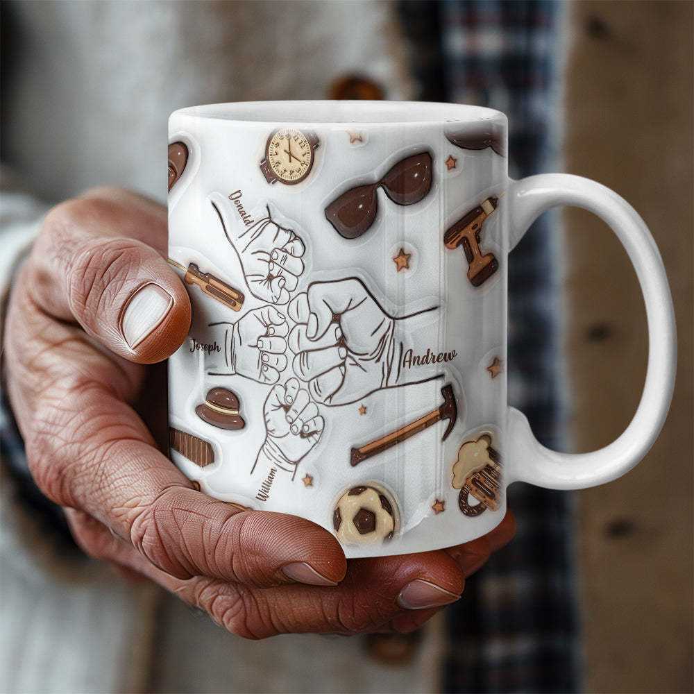 Personalized 1-6 Kids Names Custom 3D Inflated Effect Printed Mug for Papa or Grandpa