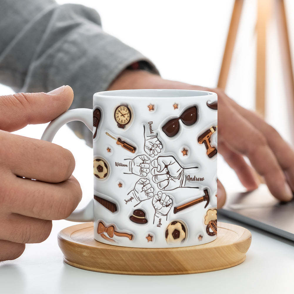 Personalized 1-6 Kids Names Custom 3D Inflated Effect Printed Mug for Papa or Grandpa
