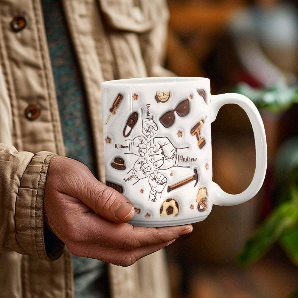 Personalized 1-6 Kids Names Custom 3D Inflated Effect Printed Mug for Papa or Grandpa