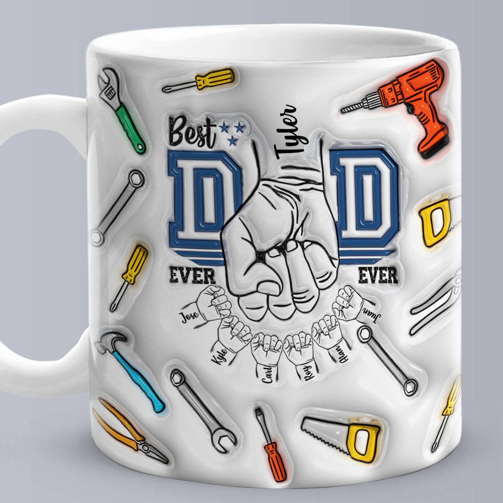 Best Dad Ever Father's Day Gifts Custom 1-6 Kids Personalized Names 3D Inflated Effect Printed Mug