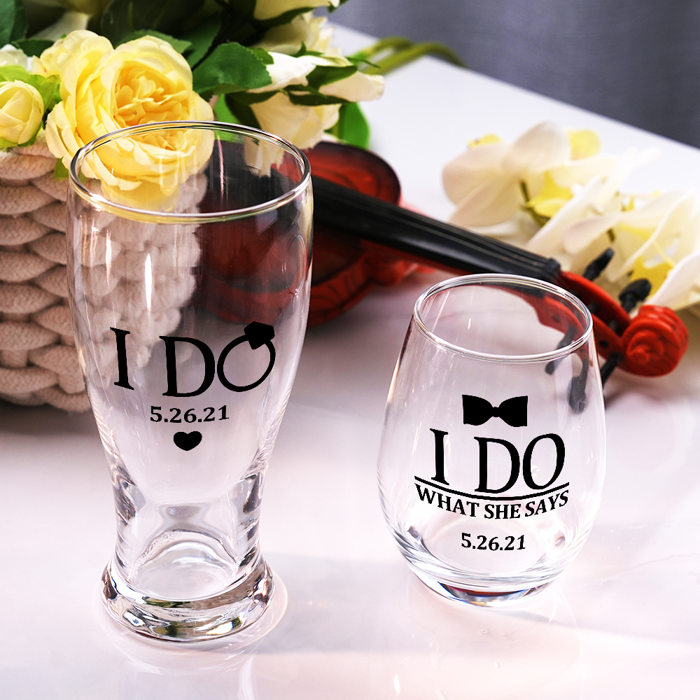 Personalized Wedding Gift for Couple, Bride and Groom Gift, I do and I do what she says gift set for just married couple, Funny Wedding Gift