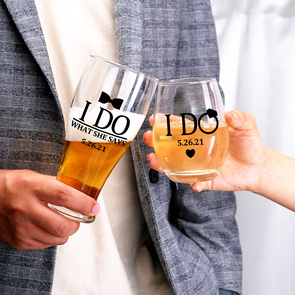 Personalized Wedding Gift for Couple, Bride and Groom Gift, I do and I do what she says gift set for just married couple, Funny Wedding Gift