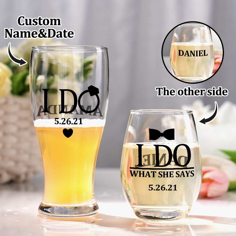 Personalized Wedding Gift for Couple, Bride and Groom Gift, I do and I do what she says gift set for just married couple, Funny Wedding Gift